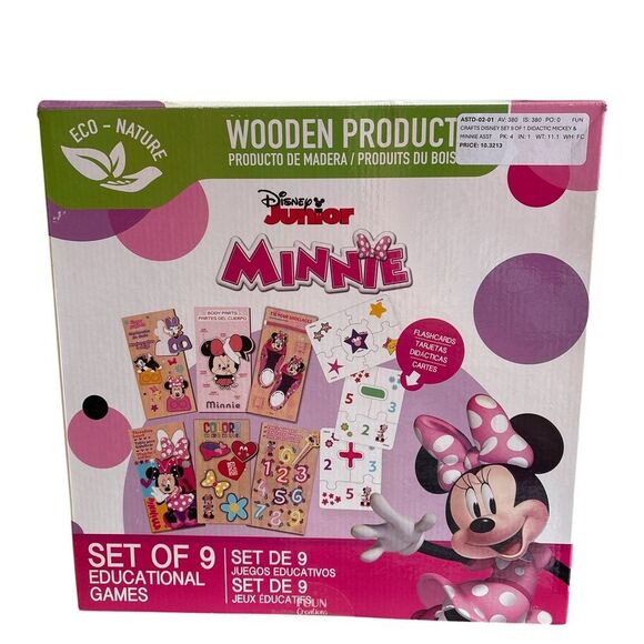 Nwt Minnie Wooden set of 9 Educational Games Set - Picture 1 of 2